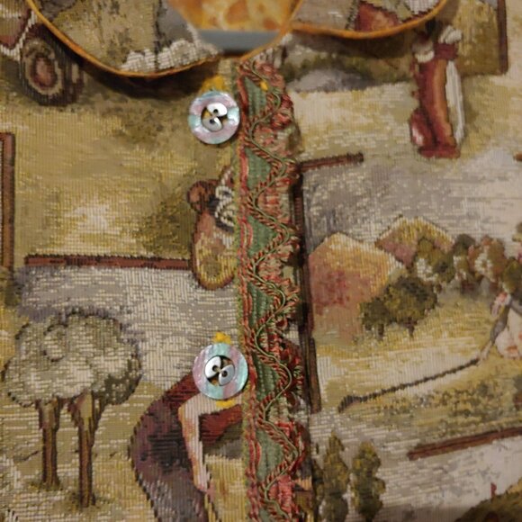 Vtg Woven Tapestry Golf Button Vest Handmade Heritage Folksy Cottage Old Money - Picture 7 of 12